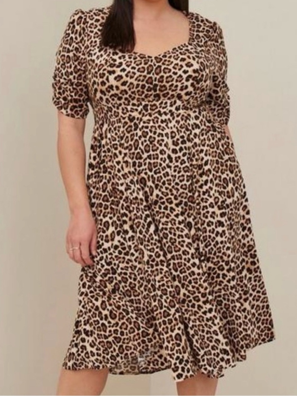 Torrid Midi Length Leopard Print Dress Sweetheart Neckline